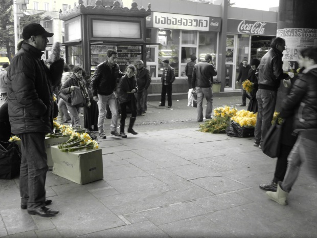 Women's Day...selling daffodils at the station.