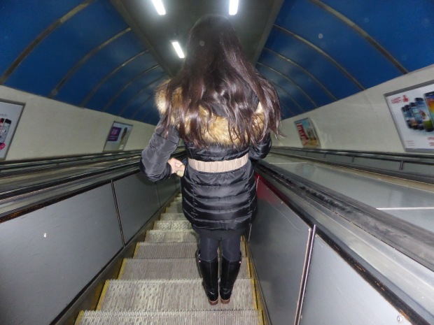 converging lines...Metro escalator descent