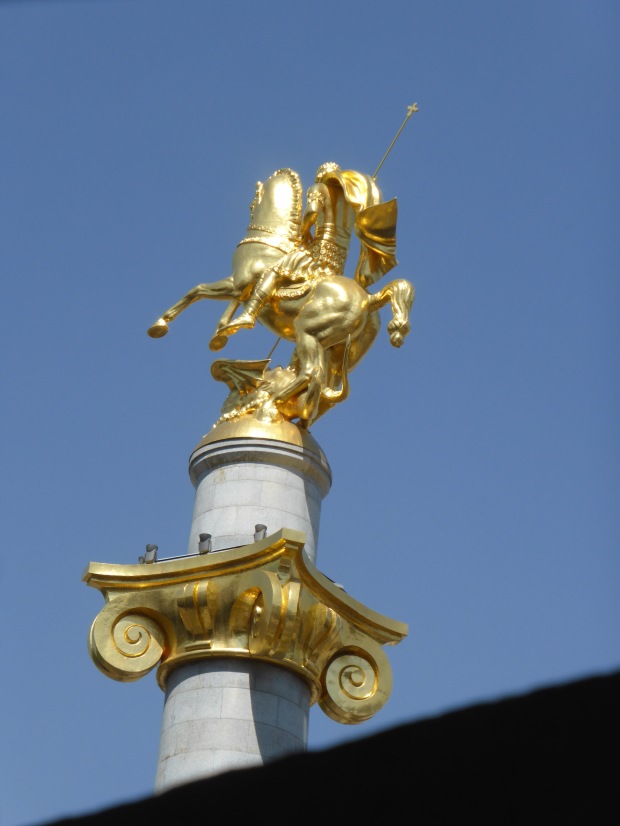 St George atop his steed in Liberty Square