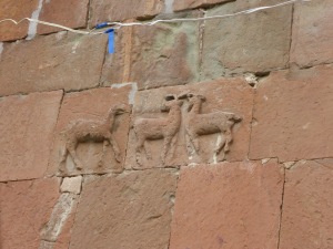 stags, hunting scene in the brickwork of the church